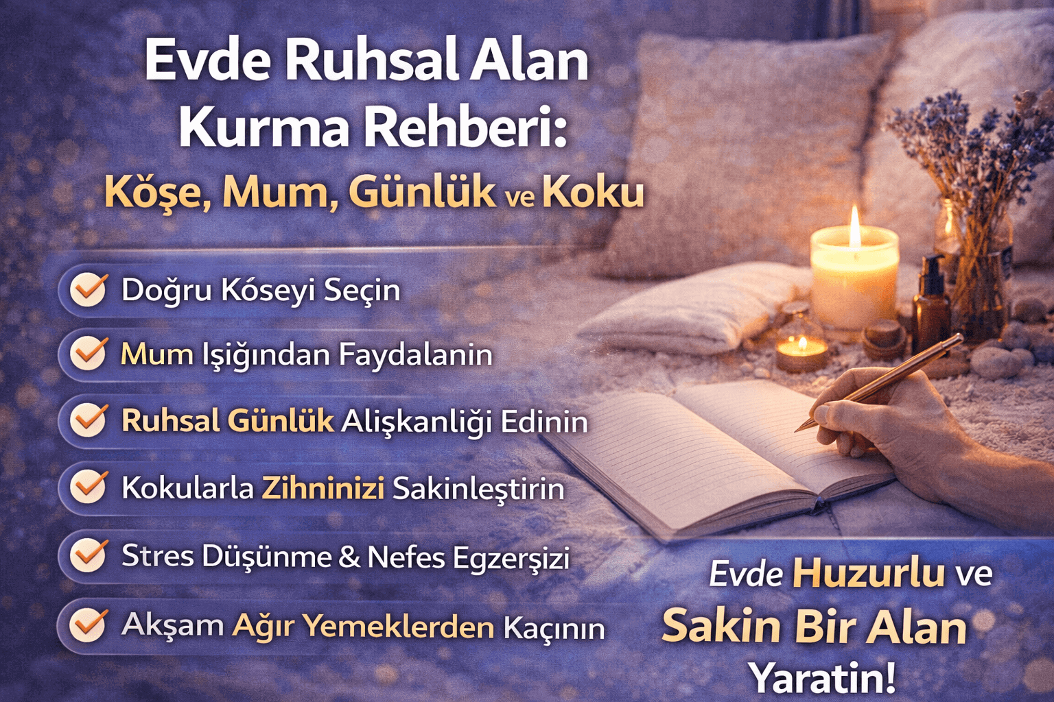 Evde Ruhsal Alan Kurma Rehberi: Köşe, Mum, Günlük ve Koku
